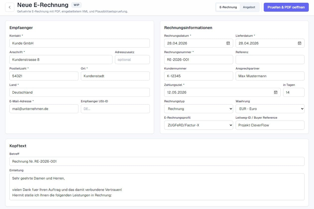 CleverFlow Formularansicht
