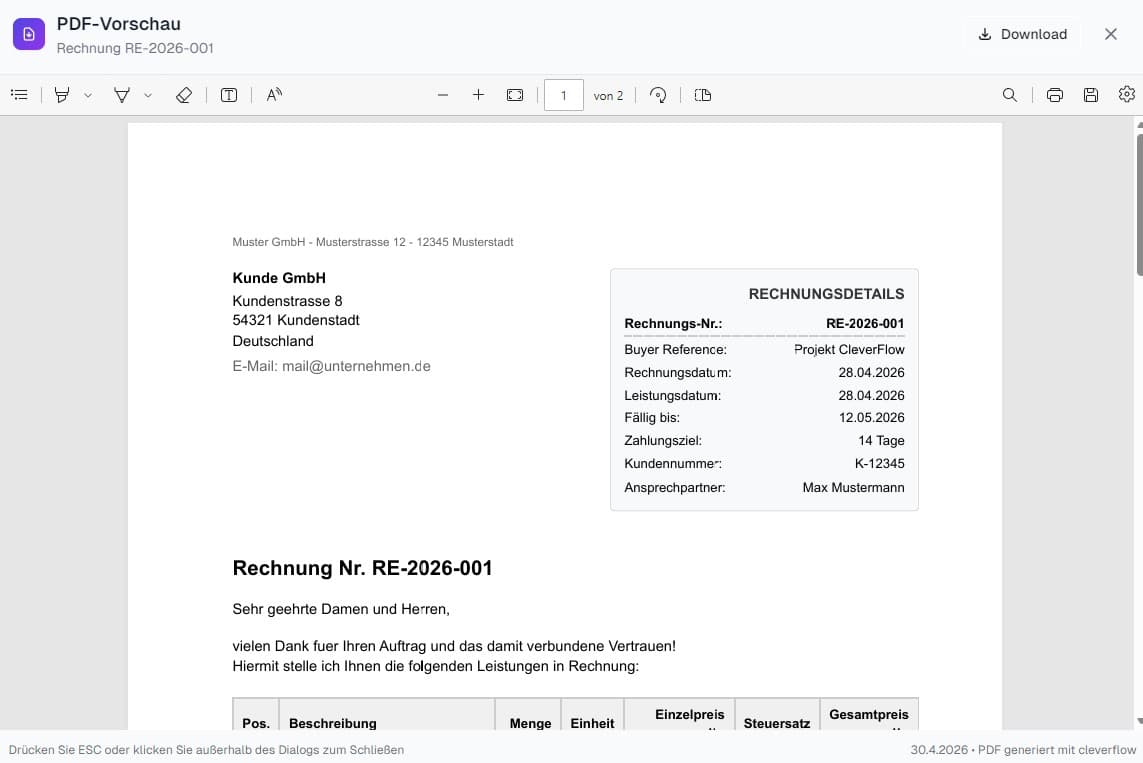 CleverFlow geöffnete PDF-Vorschau